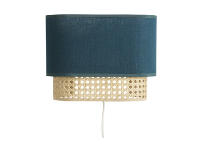 Applique murale en tissu bleu canard et cannage rotin naturel H20 cm TIWY