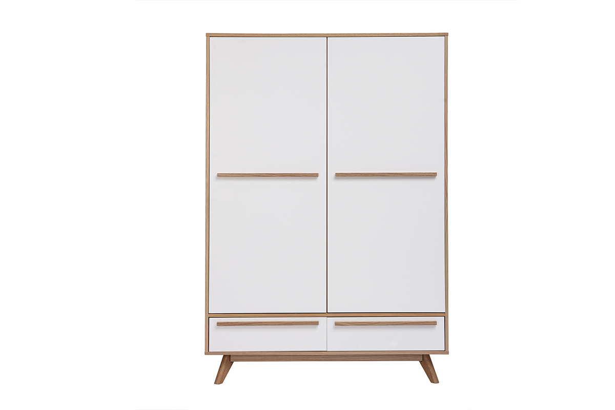 Armoire HELIA design scandinave bois clair et blanc mat, vue de face.