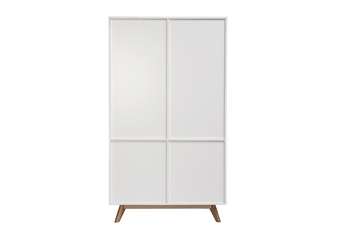 Armoire scandinave blanche et bois KELMA vue de dos sur pieds en ch�ne.