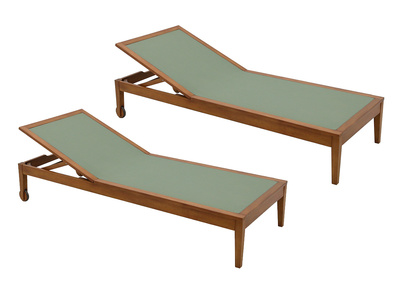 Bains de soleil vert kaki et bois massif (lot de 2) NAVEEN
