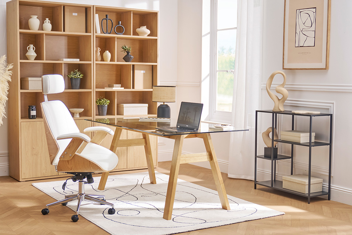 Biblioth�que finition bois clair ch�ne L92 cm NAGANO