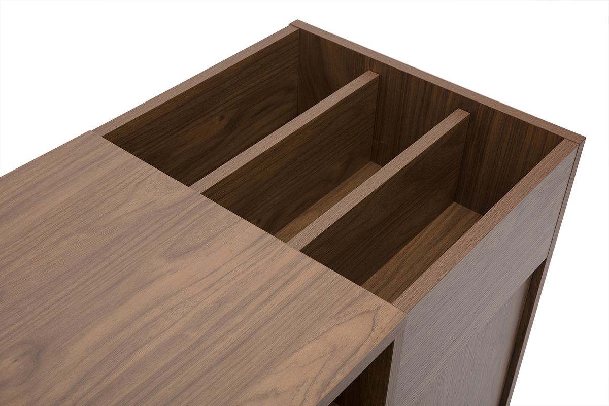 Buffet de rangement vinyles en bois fonc� noyer et m�tal noir L90 cm KANE