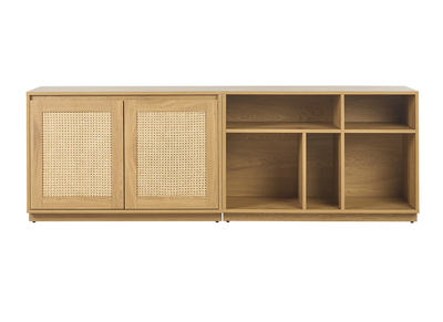 Buffet finition bois clair ch&ecirc;ne et cannage rotin 2 portes L192 cm SEVILLE