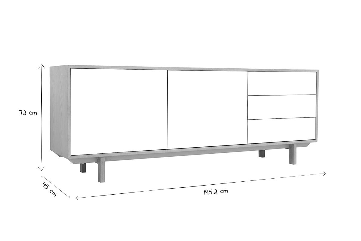 Buffet scandinave bois et blanc 2 portes 3 tiroirs L195 cm SID
