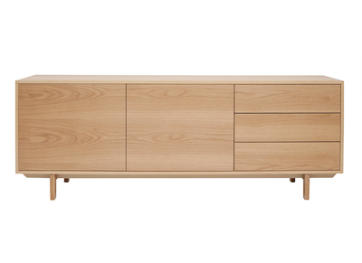 Buffet scandinave en bois clair 2 portes 3 tiroirs L195cm SID