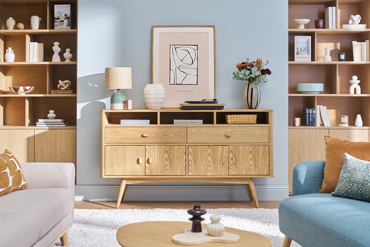 Buffet vintage en bois clair 4 portes 2 tiroirs L160 cm NORDECO