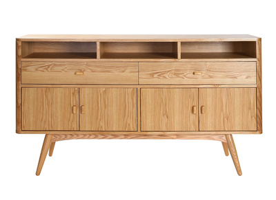 Buffet vintage en bois clair 4 portes 2 tiroirs L160 cm NORDECO