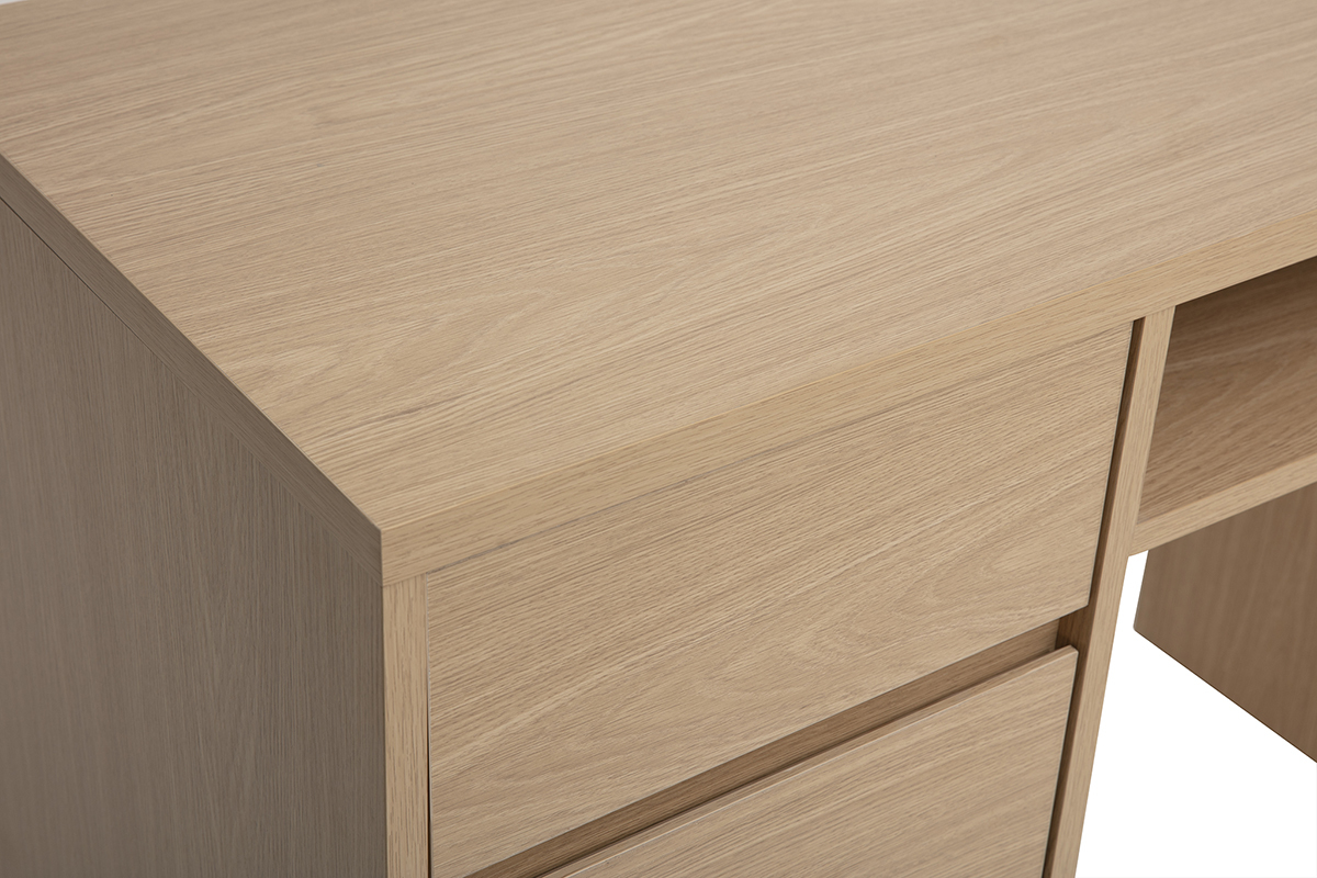 Bureau JEREMIAH finition bois clair ch�ne avec rangements, vue de dessus
