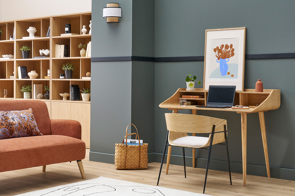 Bureau avec rangements vintage bois clair L120 cm NORDECO