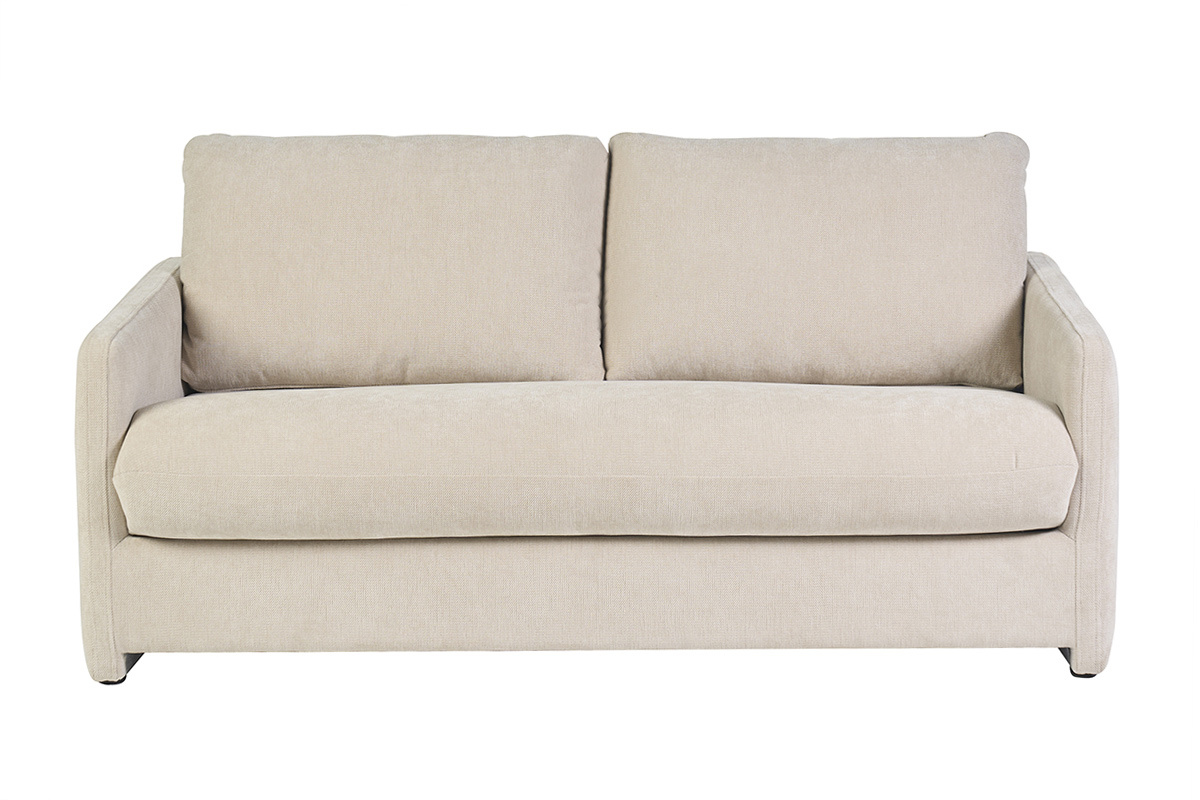 Canap� 2 places en tissu effet velours textur� beige PAULIN, vue de face.