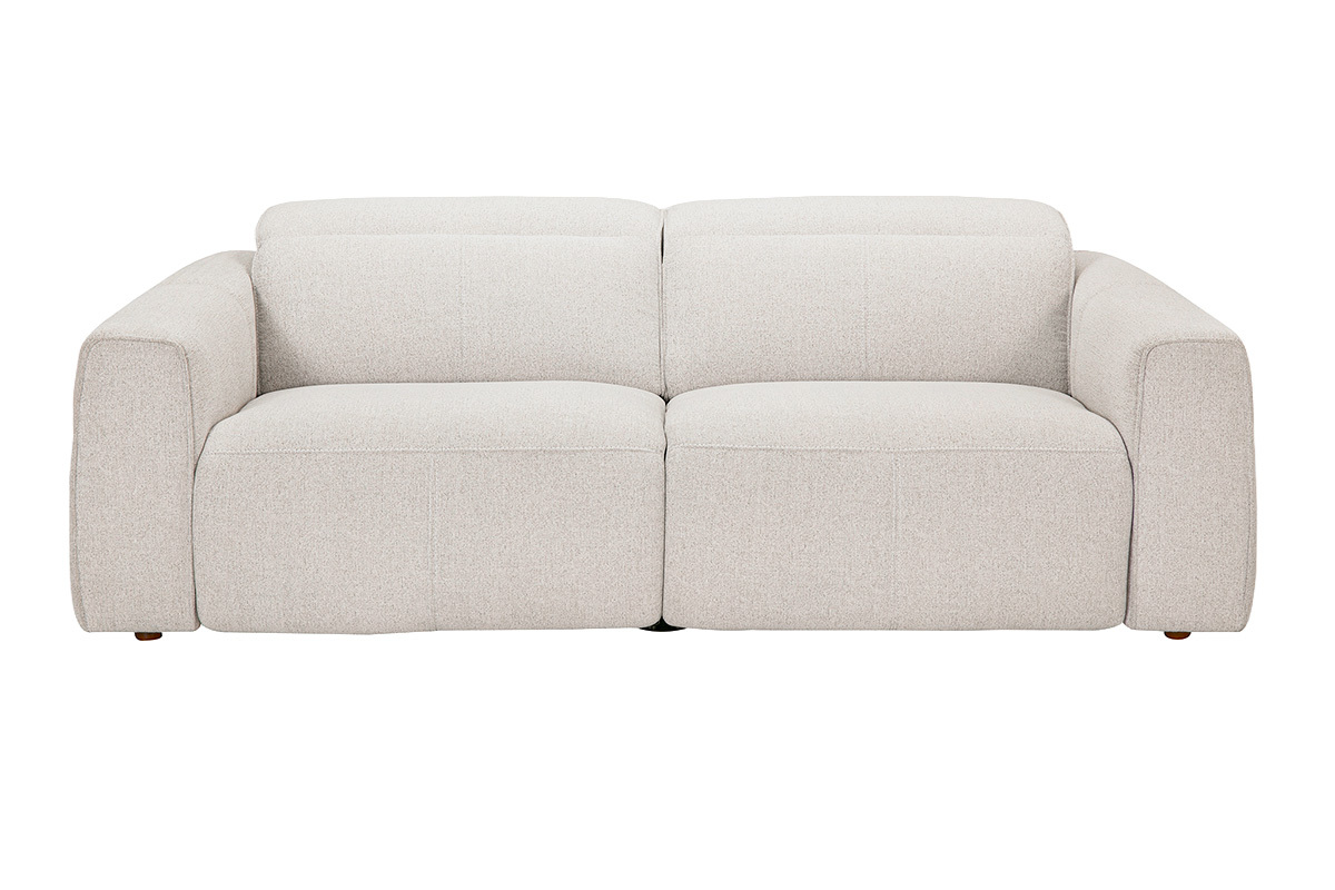 Canap� 3 places AVORIAZ en tissu effet velours textur� beige, vue de face.
