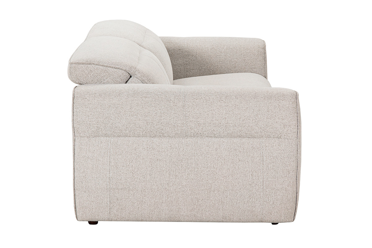 Canap� 3 places beige AVORIAZ en tissu effet velours textur�, vue de profil
