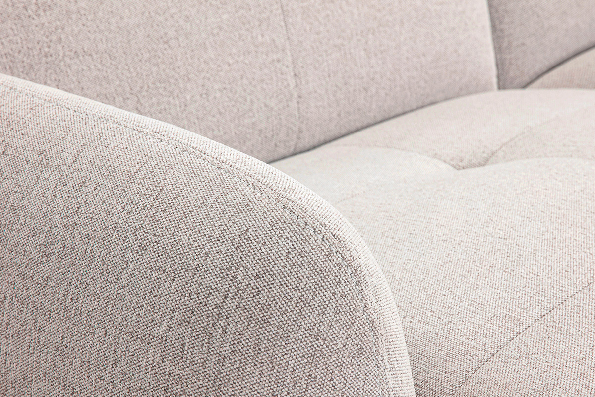 Canap� 3 places avec t�ti�res ajustables et repose-pieds �lectrique en tissu effet velours textur� beige et m�tal TIGNES