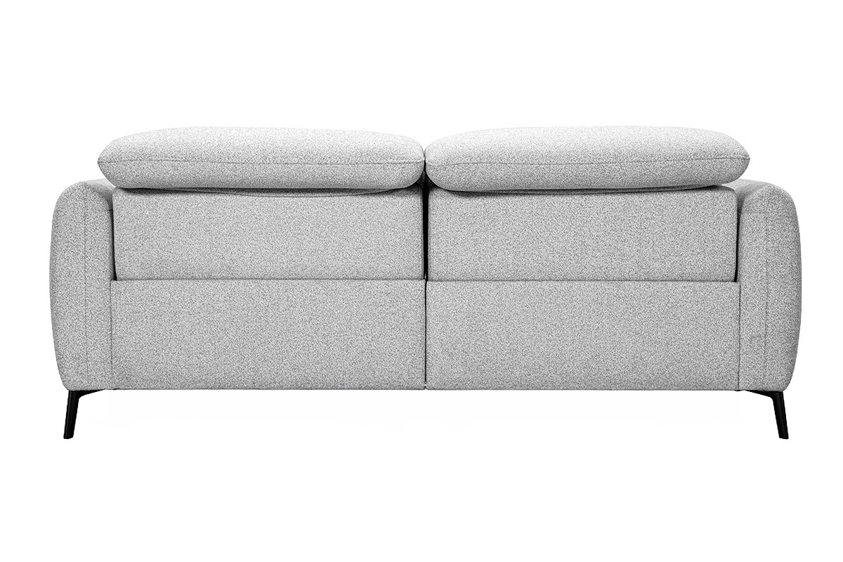 Canap� 3 places avec t�ti�res ajustables et repose-pieds �lectrique en tissu effet velours textur� gris clair et m�tal TIGNES