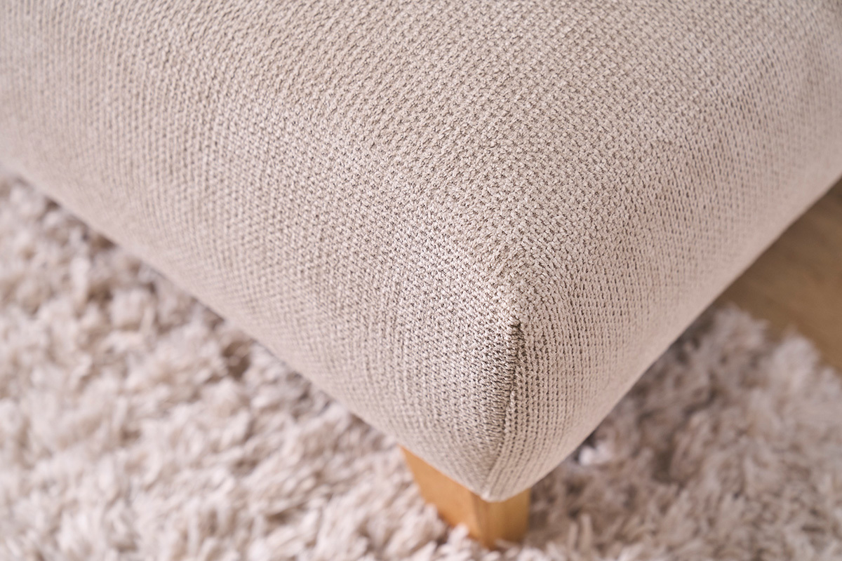 Canap� 3 places en tissu chenille beige et bois clair L201 cm BASTILLE