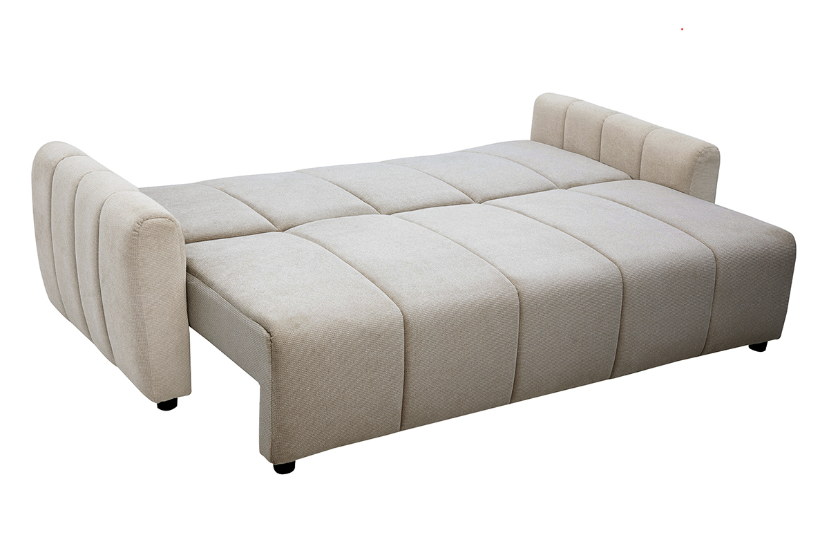 Canap� convertible 3 places en tissu chenille beige FOLDY, vue de dessus.