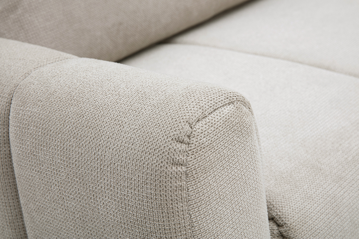 Accoudoir du canap� convertible FOLDY en tissu chenille beige, vue rapproch�e.