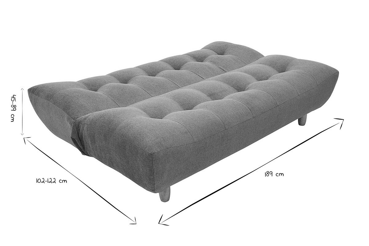 Dimensions du canap� convertible YUMI en noir et blanc, vue de c�t�.