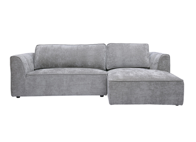 Canap&eacute; d'angle droit design en tissu effet velours textur&eacute; gris 3 places GRAMMY
