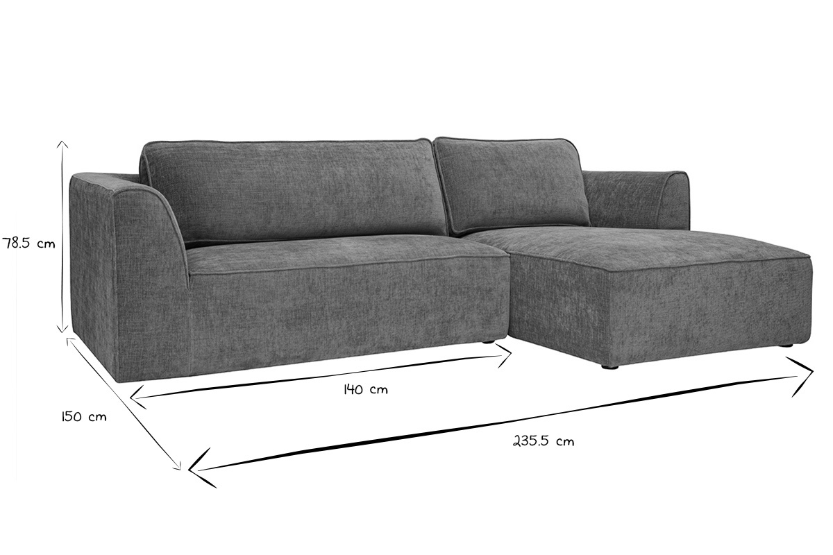 Canap� d'angle 3 places en tissu, dimensions L235,5 x P150 x H78,5 cm, noir et blanc.