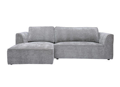 Canap&eacute; d'angle gauche design en tissu effet velours textur&eacute; gris 3 places GRAMMY