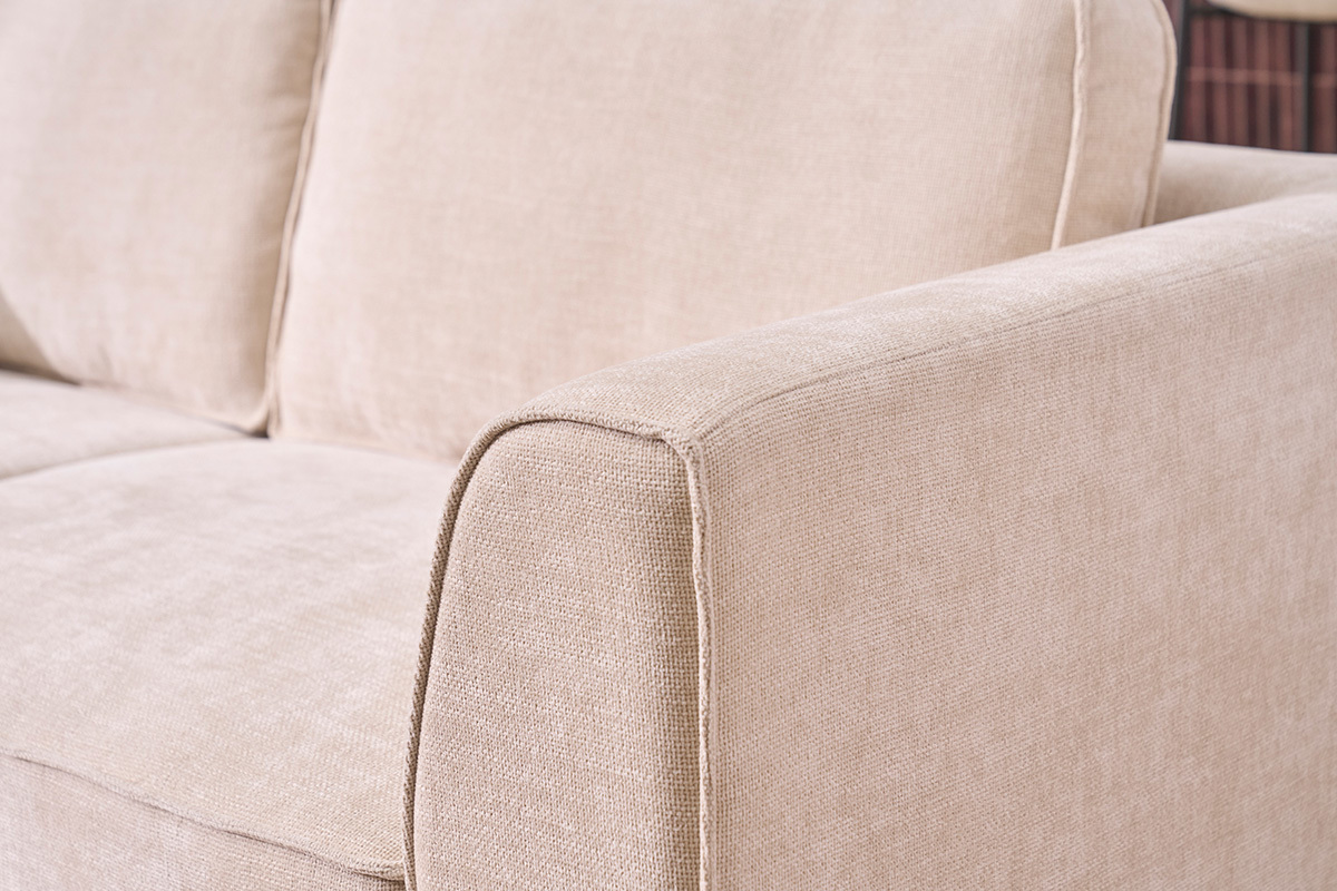 Canap� design en tissu effet velours textur� beige 3 places GRAMMY