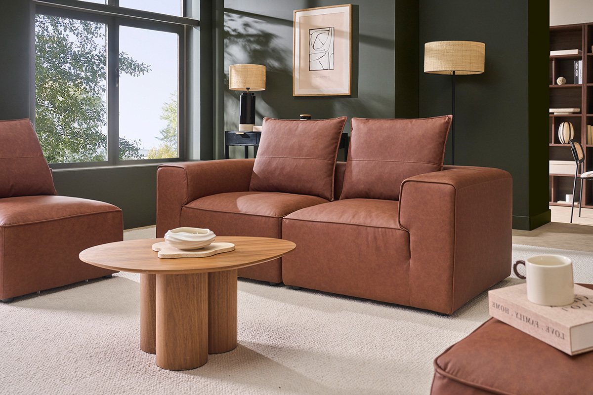 Canap� modulable 2 places en cuir marron FERGUS