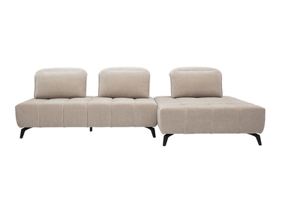 Canap&eacute; modulable 4 places avec t&ecirc;ti&egrave;res ajustables en tissu effet velours taupe et m&eacute;tal noir OLMO