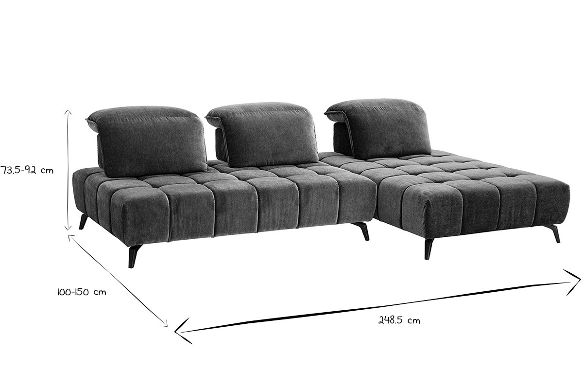Canap� modulable OLMO en noir et blanc avec dimensions indiqu�es.