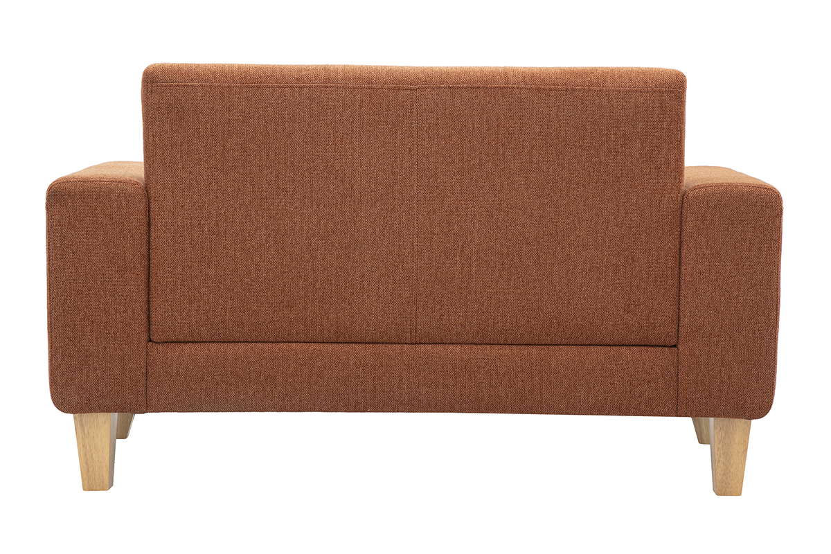 Canap� scandinave 2 places en tissu effet velours terre br�l�e, vue de dos avec pieds en bois clair.