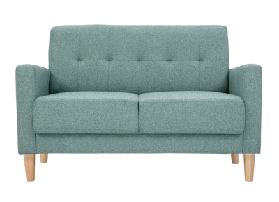 Canap&eacute; scandinave 2 places en tissu vert de gris et bois clair MOON