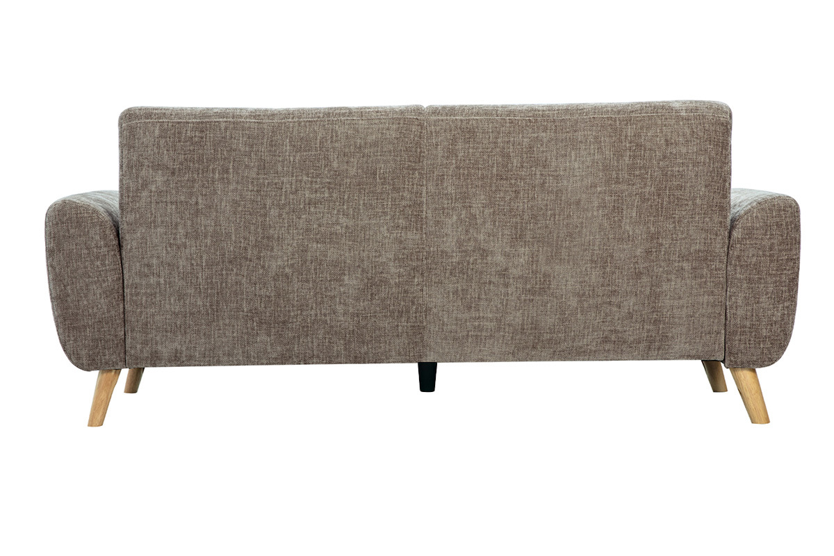 Canap� scandinave 3 places en tissu effet velours textur� taupe et bois clair EKTOR