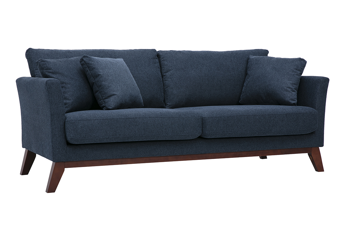 Canap� scandinave d�houssable 3 places en tissu effet velours textur� bleu fonc�, vue de 3/4