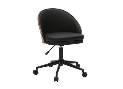 Chaise de bureau &agrave; roulettes noire, bois fonc&eacute; et m&eacute;tal TUCSON