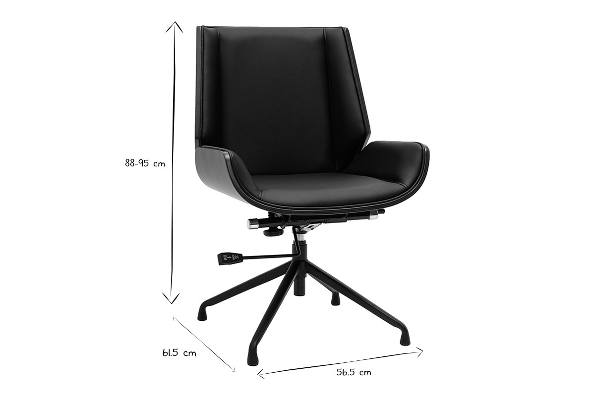Chaise de bureau design pivotante 360� noir, bois fonc� noyer et m�tal noir CURVED