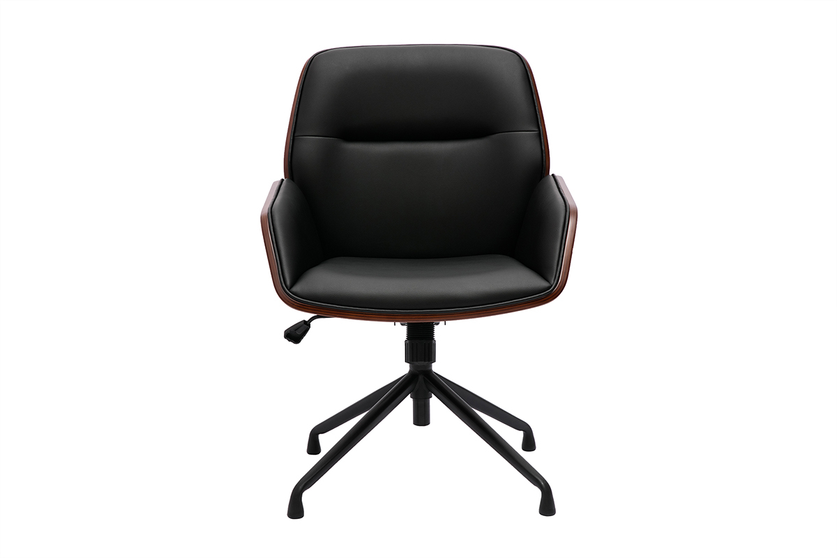 Chaise de bureau design pivotante 360� noire, bois fonc� et m�tal noir MARLOW