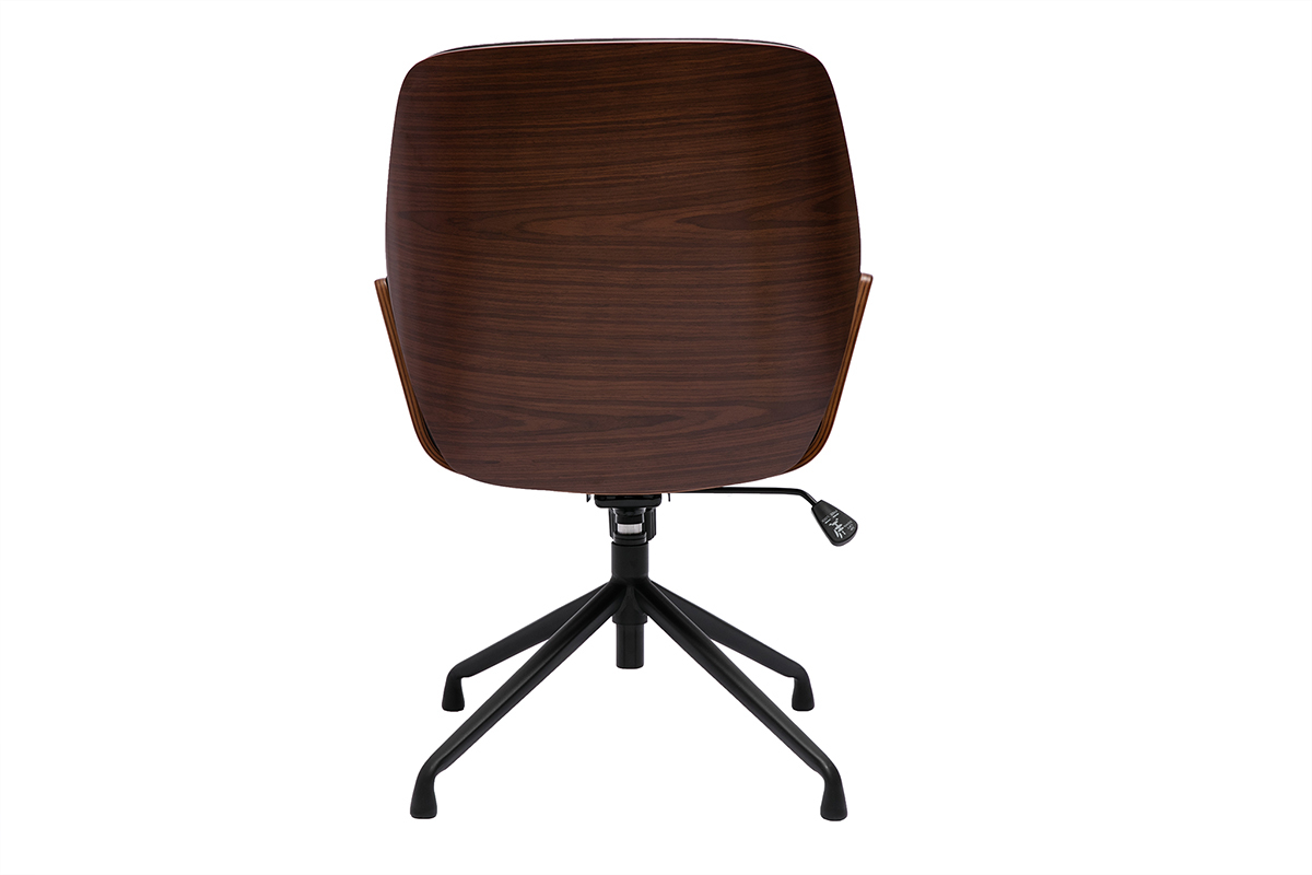 Chaise de bureau design pivotante 360� noire, bois fonc� et m�tal noir MARLOW