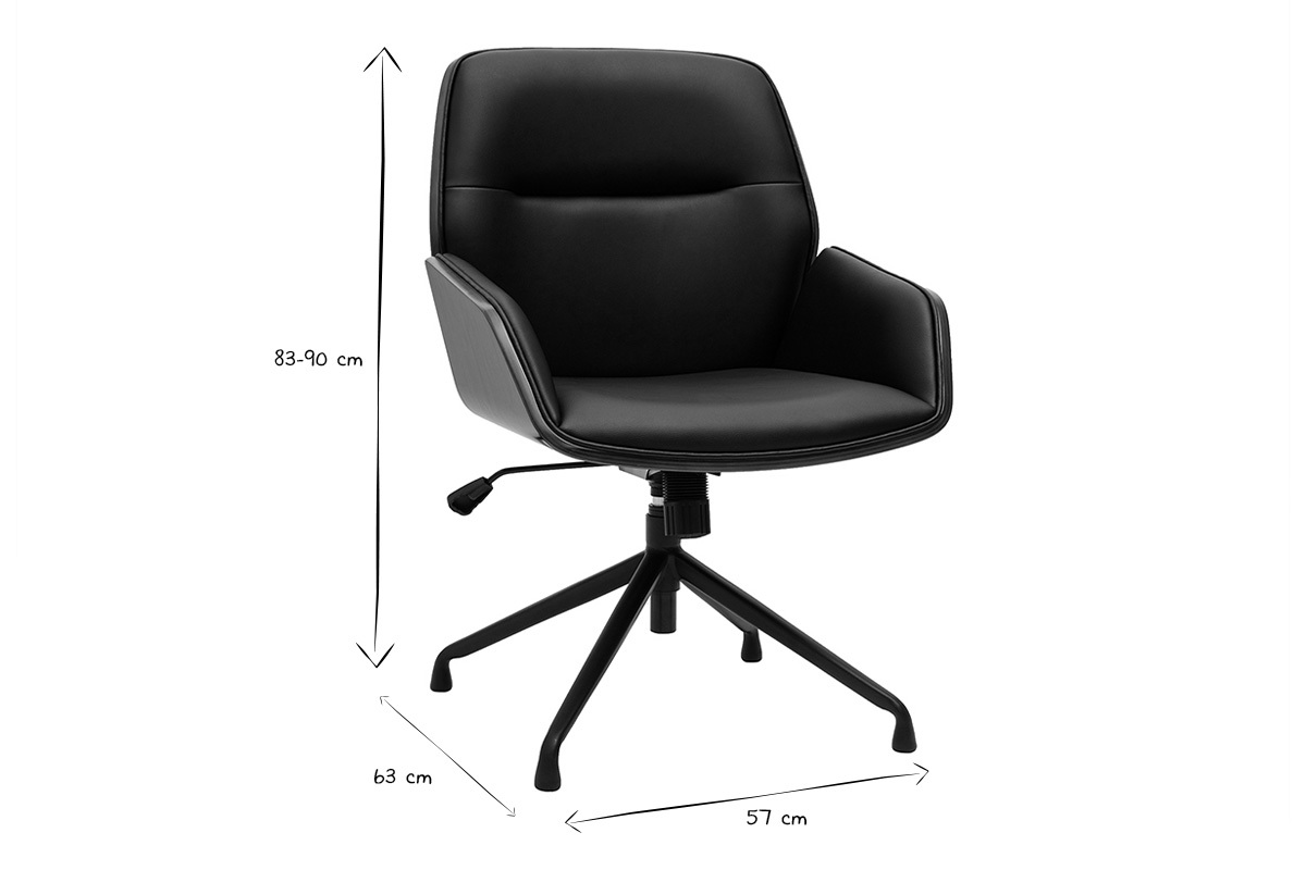 Chaise de bureau design pivotante 360� noire, bois fonc� et m�tal noir MARLOW