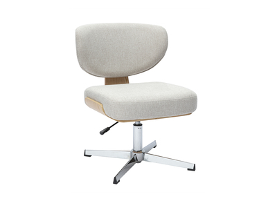 Chaise de bureau en tissu effet velours textur&eacute; beige et bois clair ch&ecirc;ne HANZ