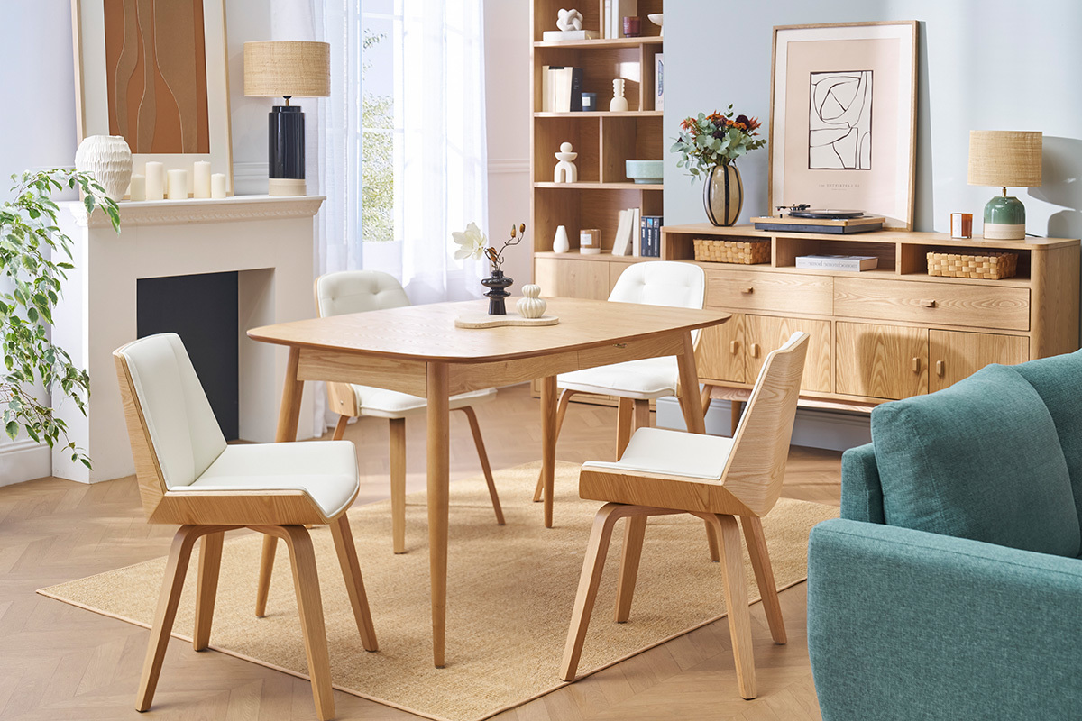 Chaise design blanc et bois clair MELKIOR
