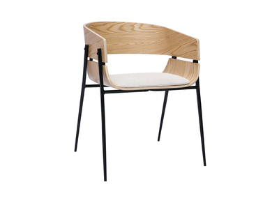 Chaise design bois clair et tissu chenille beige WESS