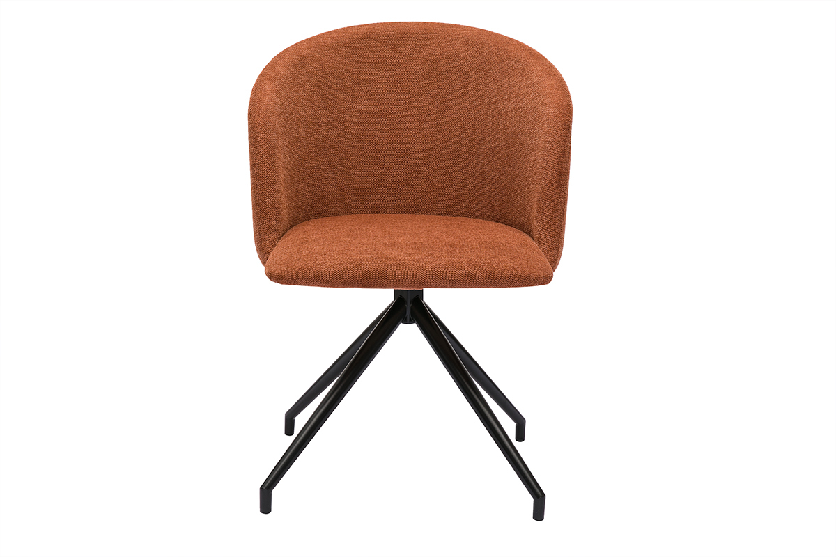 Chaise design pivotante 360� en tissu effet velours textur� terre brul�e et m�tal noir VANITY