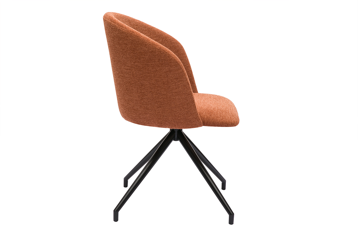 Chaise design pivotante 360� en tissu effet velours textur� terre brul�e et m�tal noir VANITY