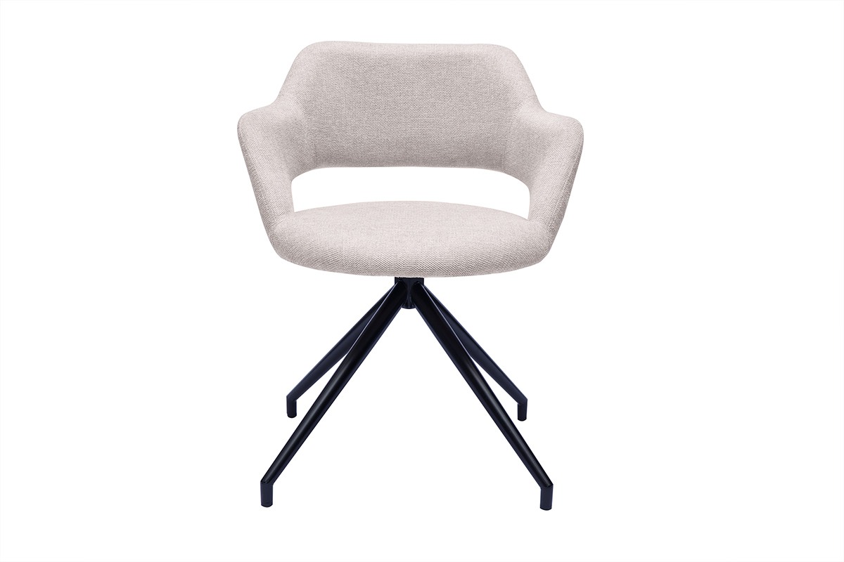 Chaise pivotante 360� en tissu effet velours textur� beige et m�tal noir JESSY