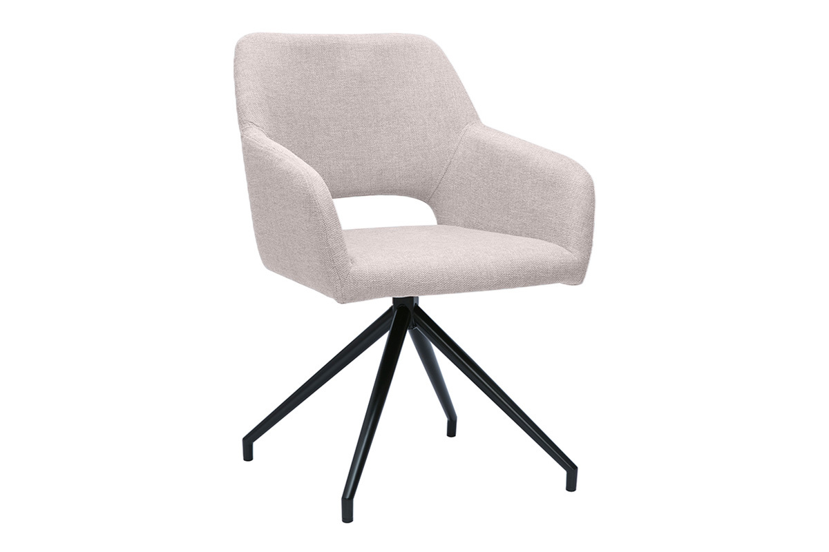 Chaise pivotante 360� en tissu effet velours textur� beige et m�tal noir LAURETTE