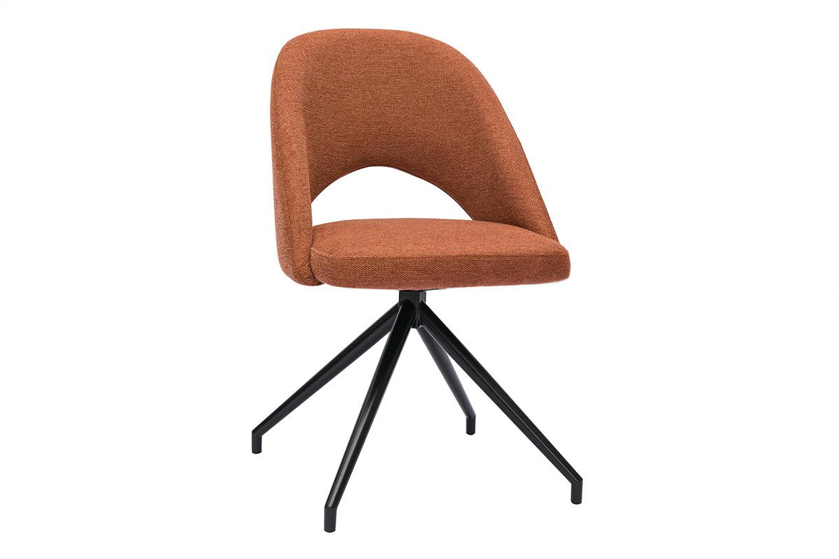 Chaise pivotante 360� en tissu effet velours textur� terre br�l�e et m�tal noir COSETTE