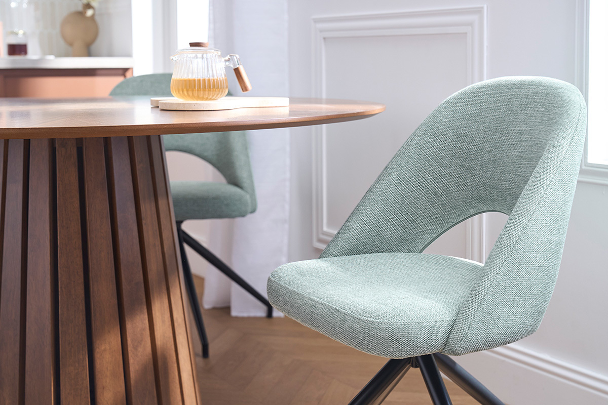 Chaise pivotante 360� en tissu effet velours textur� vert c�ladon et m�tal noir COSETTE