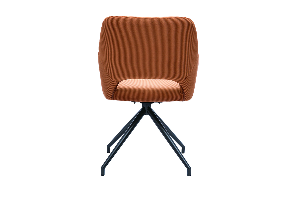 Chaise pivotante 360� en tissu velours c�tel� terre br�l�e et m�tal noir LAURETTE