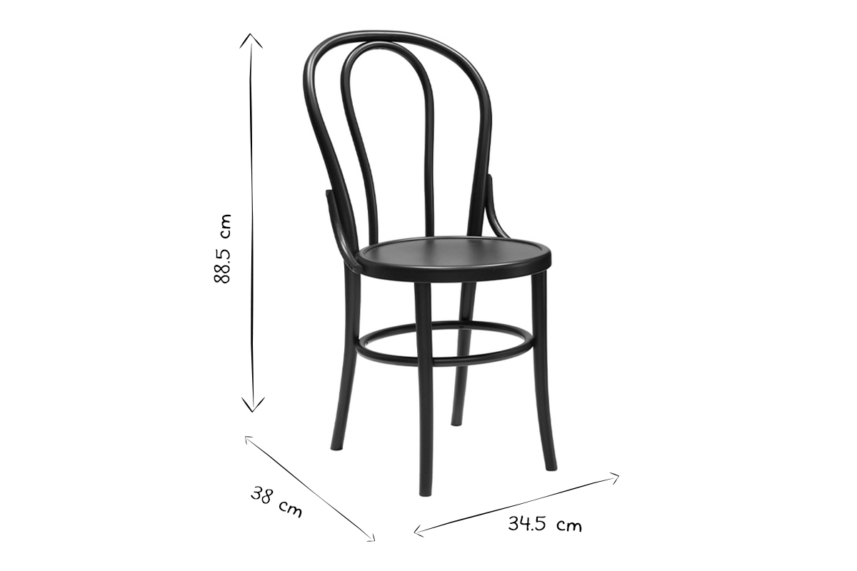Chaises bistrot bois massif noir (lot de 2) PRUNE