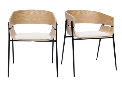 Chaises design bois clair et tissu chenille beige (lot de 2) WESS